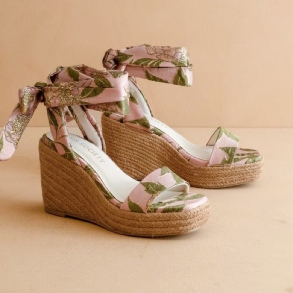 Rose Garden Floral Espadrille Wrap Wedge Sandals - Oasis Society - Picture 3 of 7